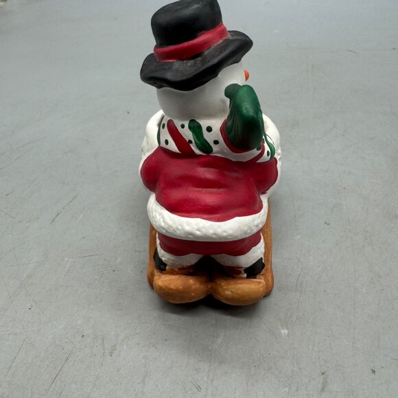 Christmas Holiday Snowman Candle Holder With Sled Design 5" Tall READ - Picture 6 of 7